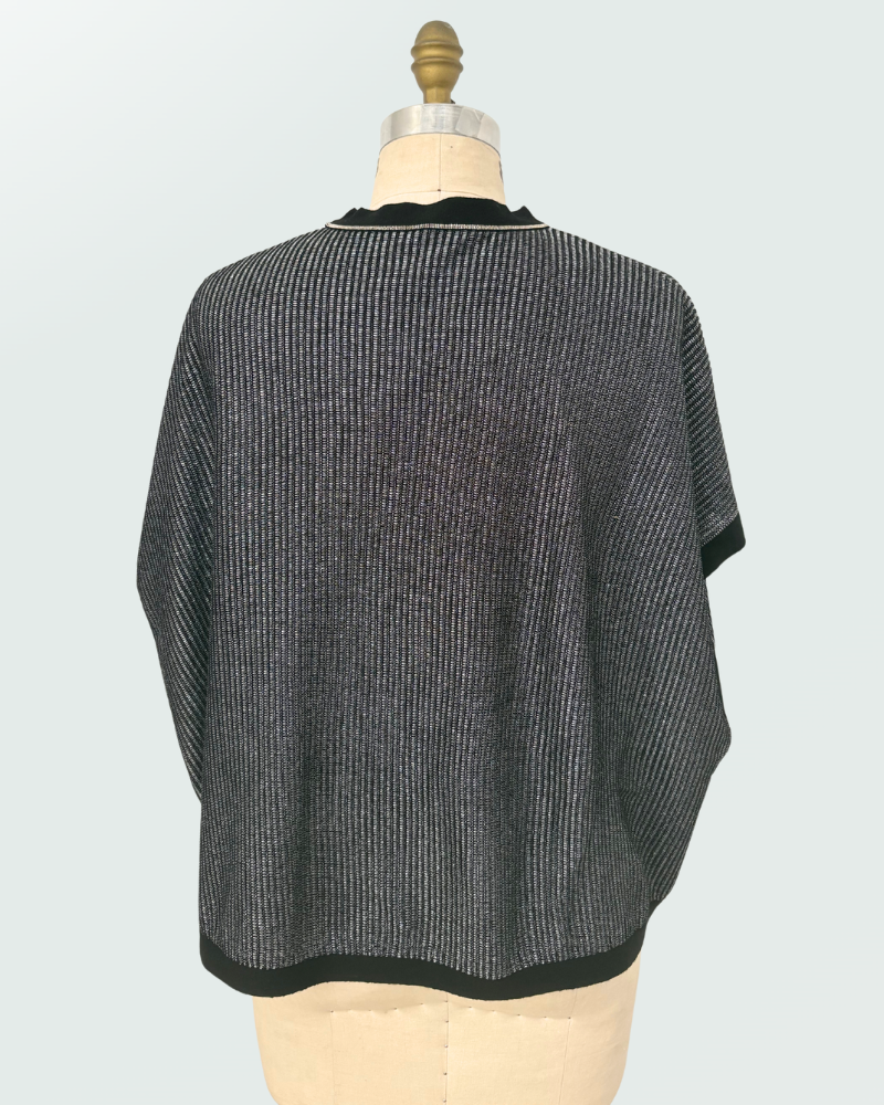 CASHMERE AND LUREX V-NECK PULLOVER CARDIGAN: BLACK-SILVER