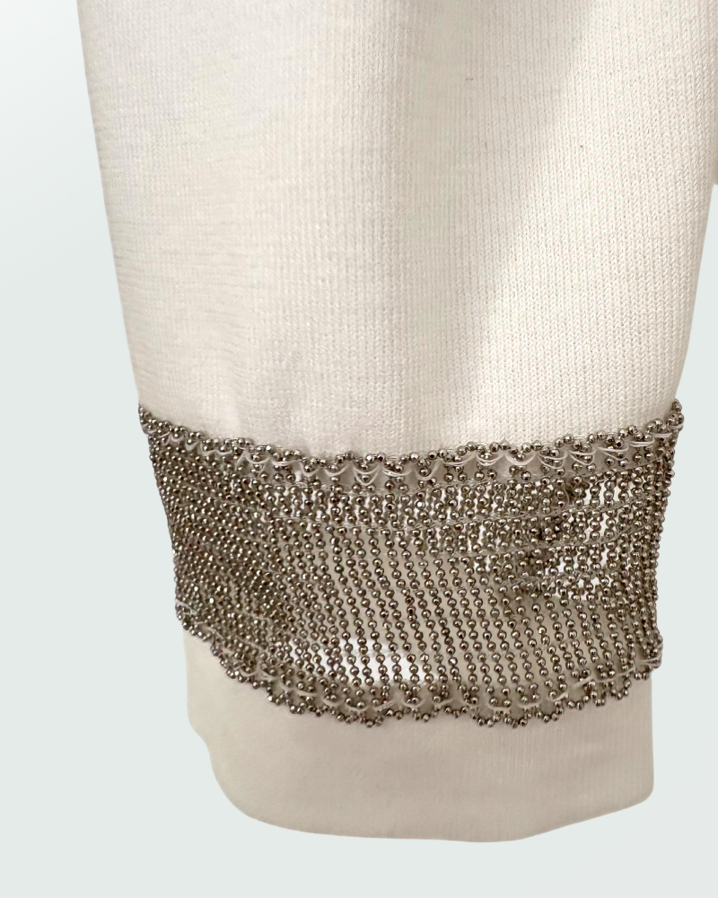 JEWELS EMBELLISHED CARDIGAN W/ LINEN, WHITE