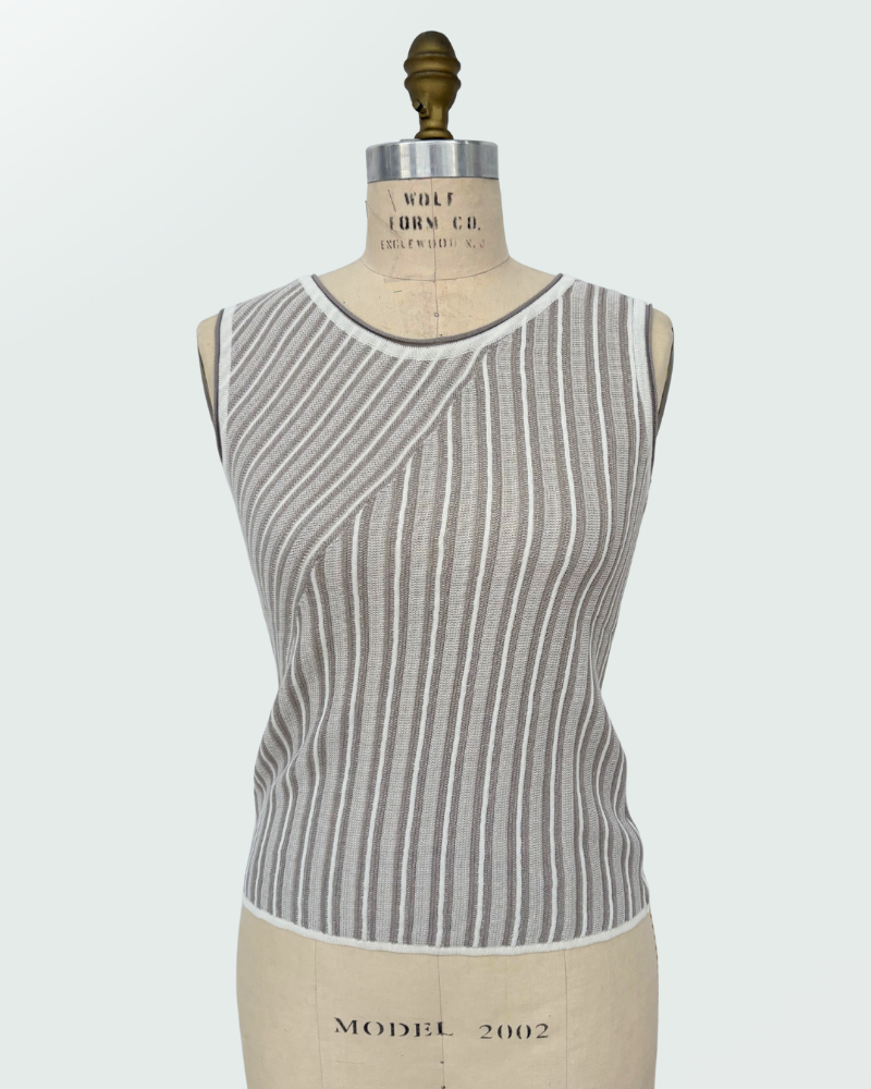 SILK-COTTON STRIPES SHELL: SAND-IVORY
