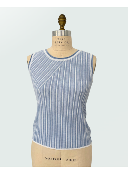 SILK-COTTON STRIPES SHELL: LIGHT BLUE-WHITE