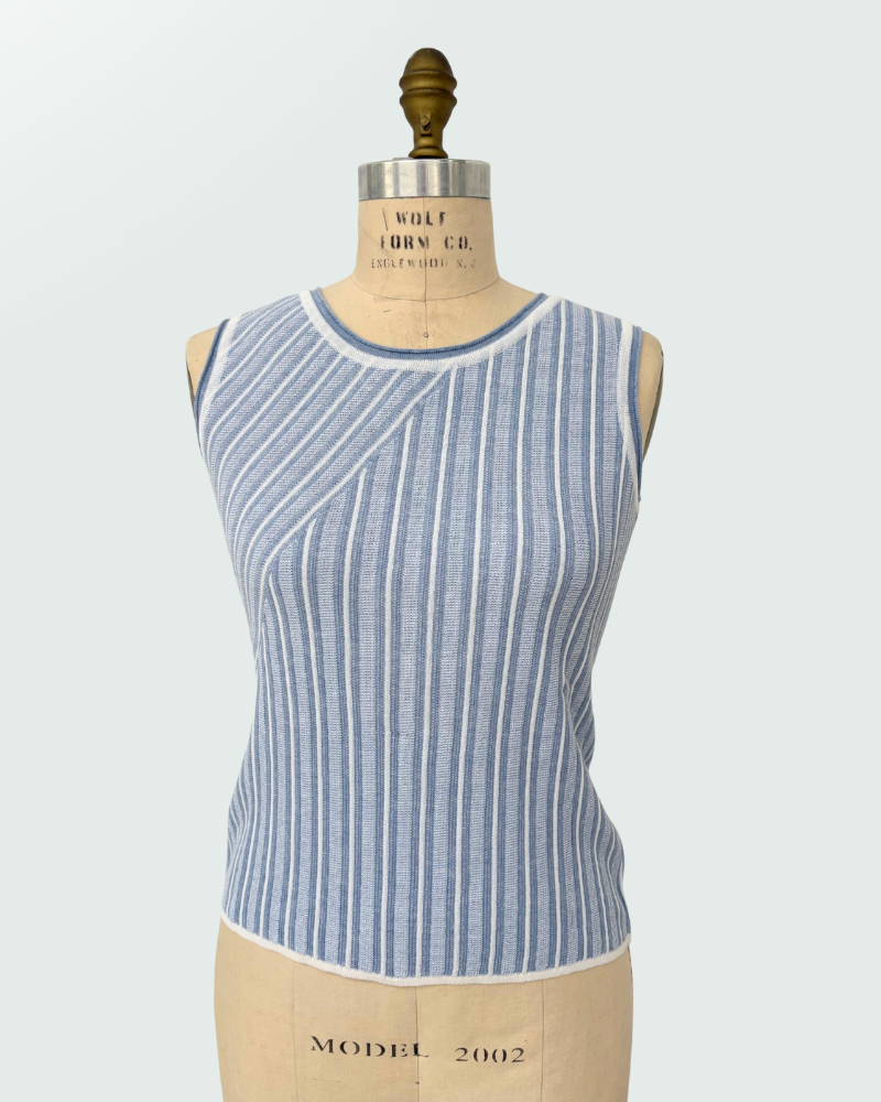 SILK-COTTON STRIPES SHELL: LIGHT BLUE-WHITE