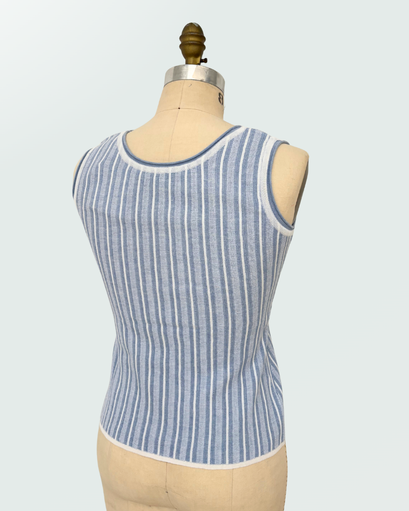 SILK-COTTON STRIPES SHELL: LIGHT BLUE-WHITE