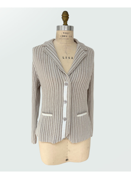 SILK-COTTON STRIPES BLAZER, SAND-IVORY