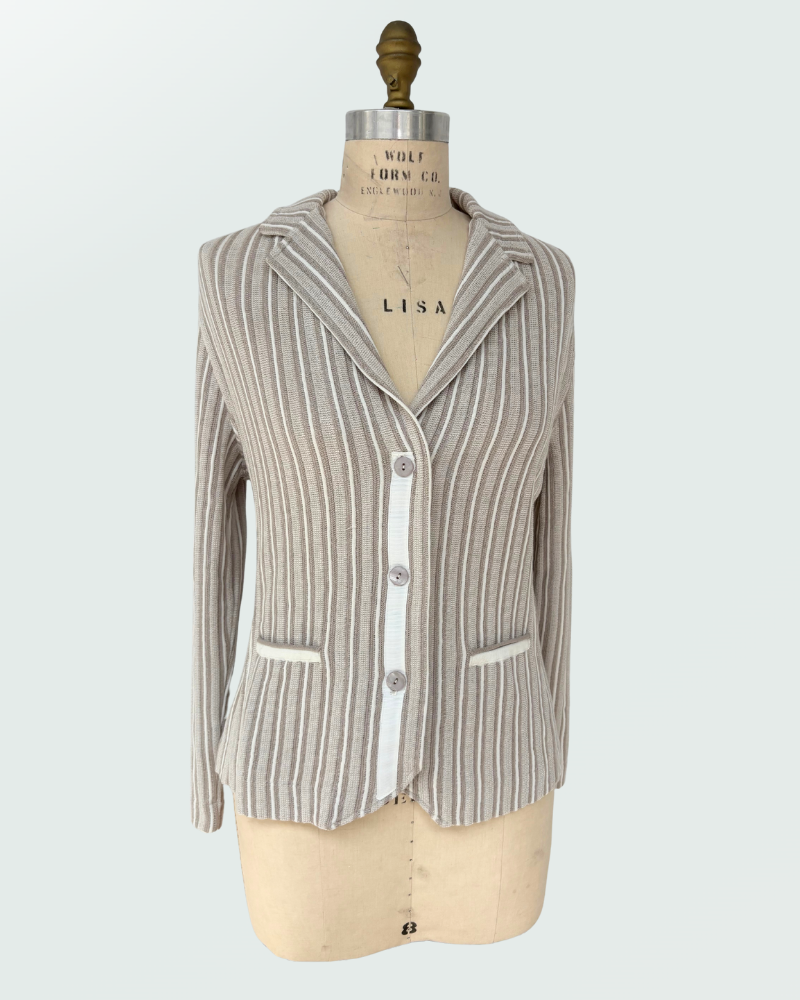 SILK-COTTON STRIPES BLAZER, SAND-IVORY