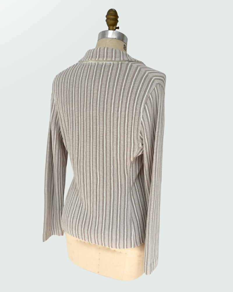 SILK-COTTON STRIPES BLAZER, SAND-IVORY