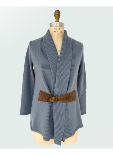 JACKET WITH SUEDE BELT, TEAL