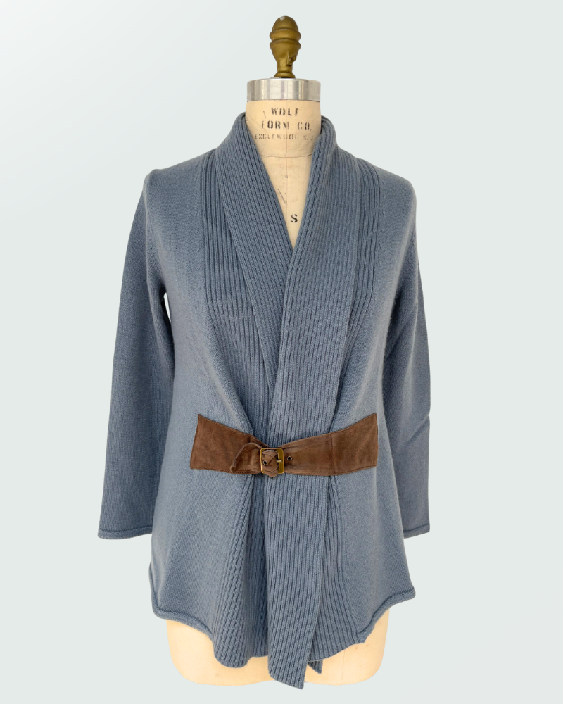 JACKET WITH SUEDE BELT, TEAL