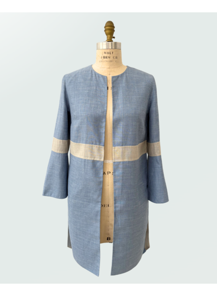 DOUBLE FACE WOOL REVERSIBLE COAT: BLUE-GRAY