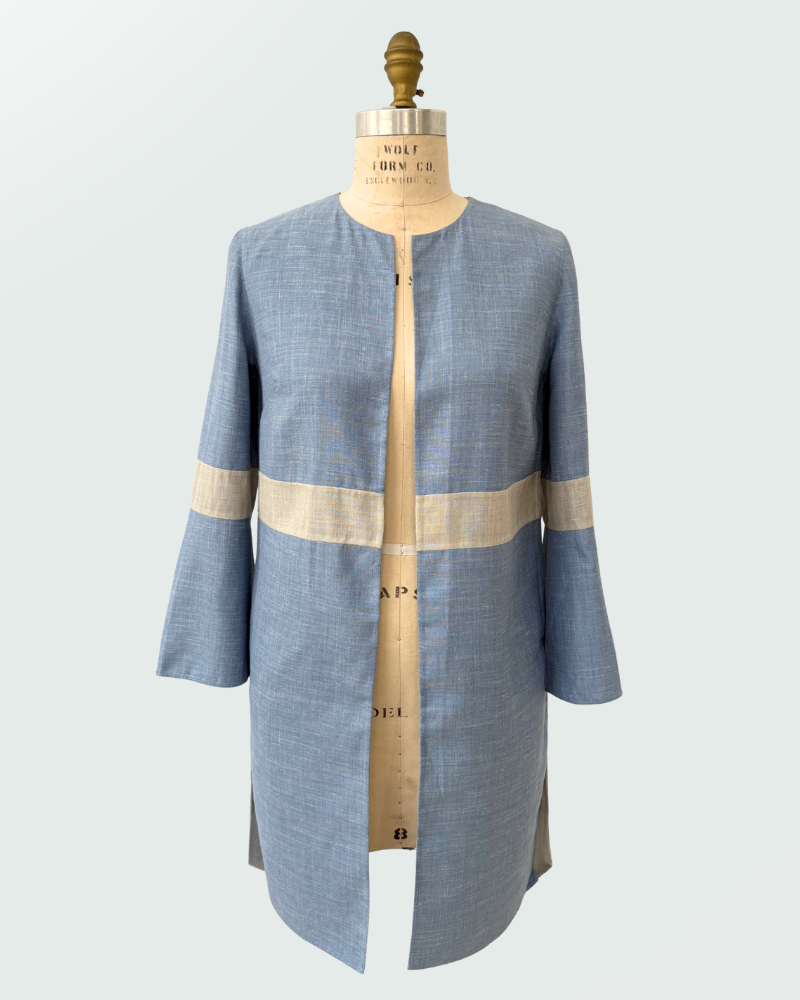 DOUBLE FACE WOOL REVERSIBLE COAT: BLUE-GRAY