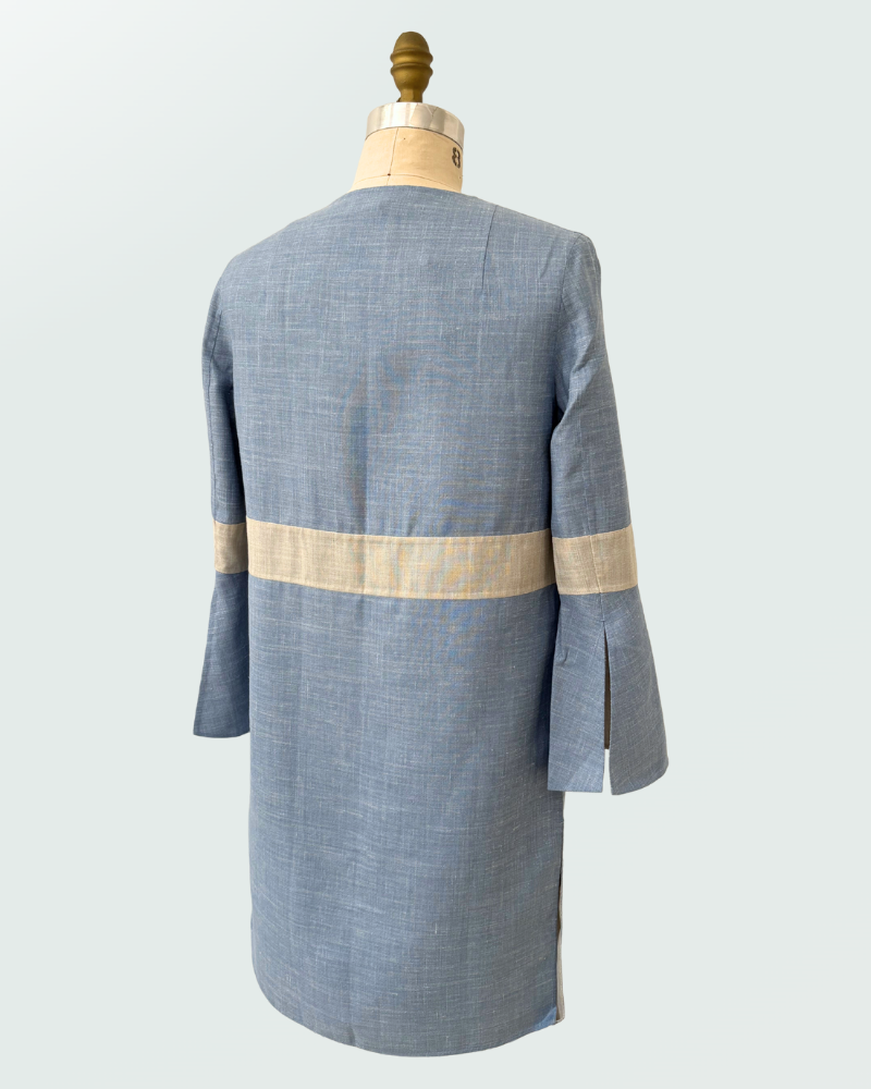 DOUBLE FACE WOOL REVERSIBLE COAT: BLUE-GRAY