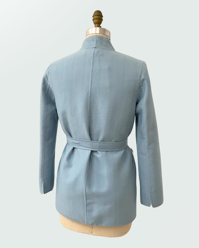 DOUBLE FACE CASHMERE DUSTER W/ CHAIN DETAIL: LIGHT BLUE-BLUE STRIPES