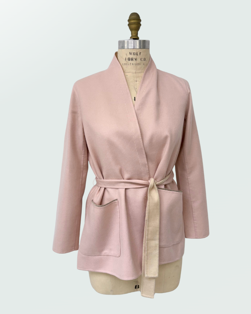 DF CASHMERE DUSTER W/ CHAIN DETAIL: PINK-SAND
