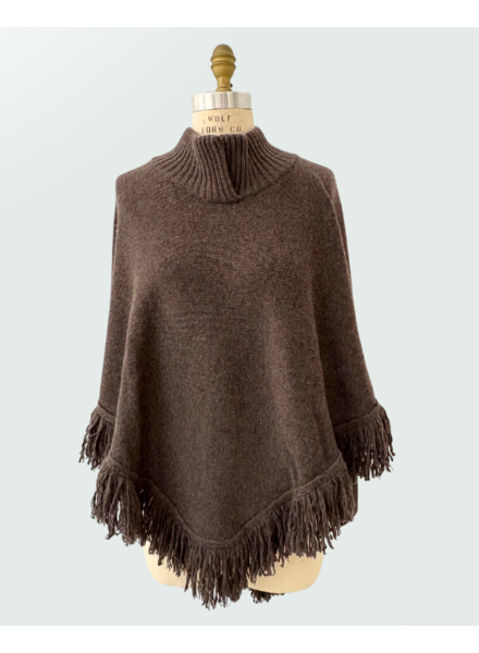 FRINGE PONCHO:  100% CASHMERE: CHOCOLATE MELANGE