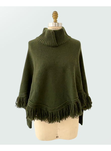 FRINGE PONCHO: 100% CASHMERE: LODEN
