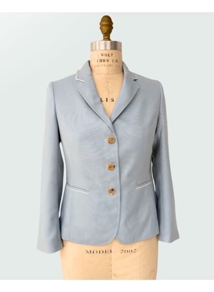 3 BUTTON CASHMERE BLAZER: LIGHT BLUE