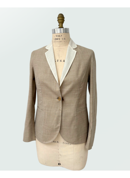 WOOL-SILK-LINEN DOUBLE FACE JACKET: BEIGE