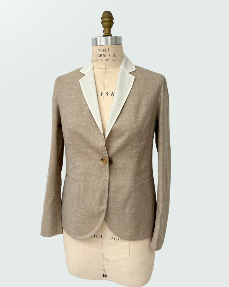 WOOL-SILK-LINEN DOUBLE FACE JACKET: BEIGE