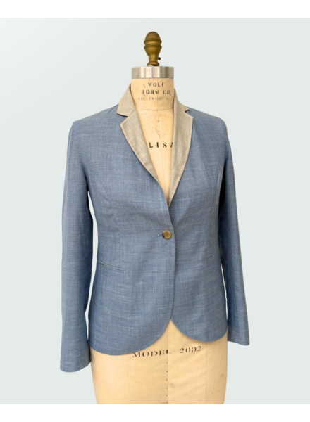 WOOL-SILK-LINEN DOUBLE-FACE JACKET: BLUE