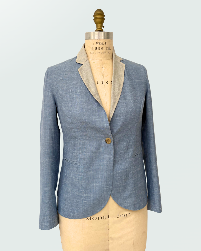 WOOL-SILK-LINEN DOUBLE-FACE JACKET: BLUE