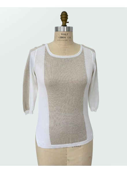 CREWNECK SWEATER, WHITE W/ GOLD LUREX