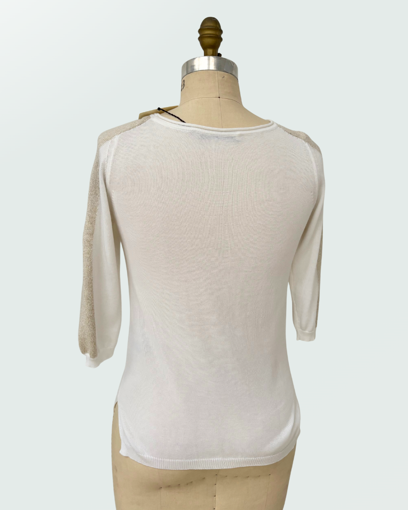 CREWNECK SWEATER, WHITE W/ GOLD LUREX