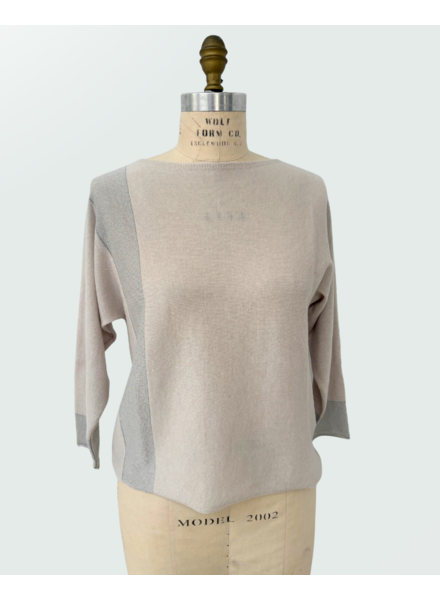 CREWNECK SWEATER, PEARL W/ SILVER LUREX