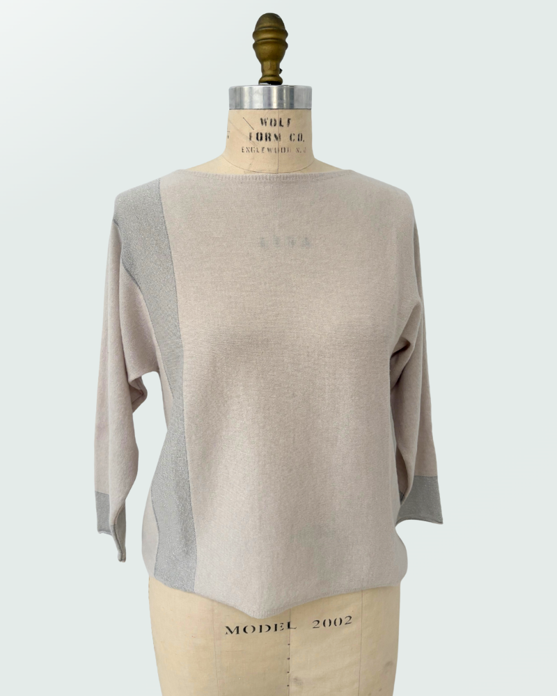 CREWNECK SWEATER, PEARL W/ SILVER LUREX