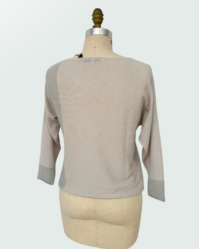CREWNECK SWEATER, PEARL W/ SILVER LUREX