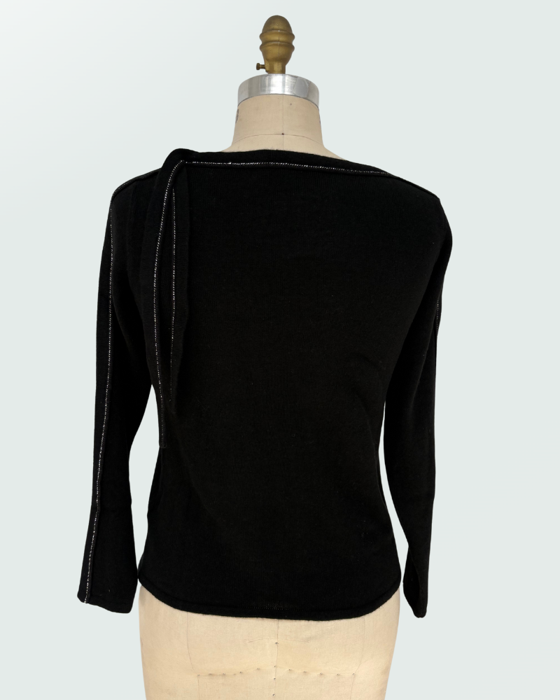 SWEATER WITH EMBELLISHED TIES, BLACK