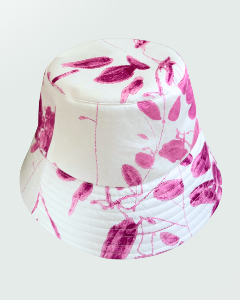PRINTED COTTON BUCKET HAT: ORTENSIA: PINK
