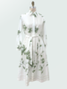 BUTTON-DOWN SHIRT DRESS: GREEN FLORAL EMBROIDERY ON IVORY