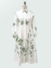 BUTTON-DOWN SHIRT DRESS: GREEN FLORAL EMBROIDERY ON IVORY