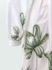 BUTTON-DOWN SHIRT DRESS: GREEN FLORAL EMBROIDERY ON IVORY
