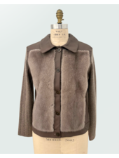 KNIT LEATHER AND MINK JACKET: TAUPE