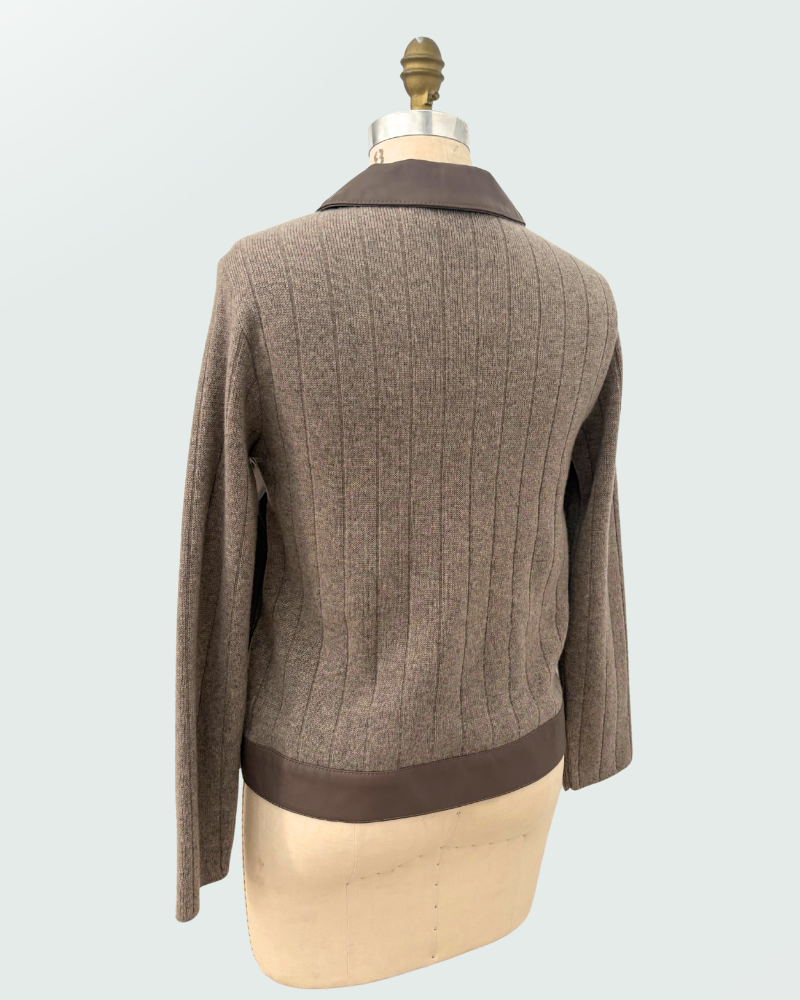 KNIT LEATHER AND MINK JACKET: TAUPE