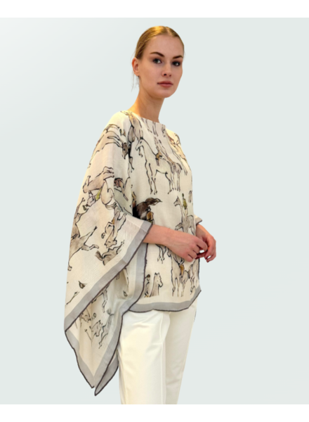 CASHMERE PRINTED PONCHO: KENSINGTON: BEIGE