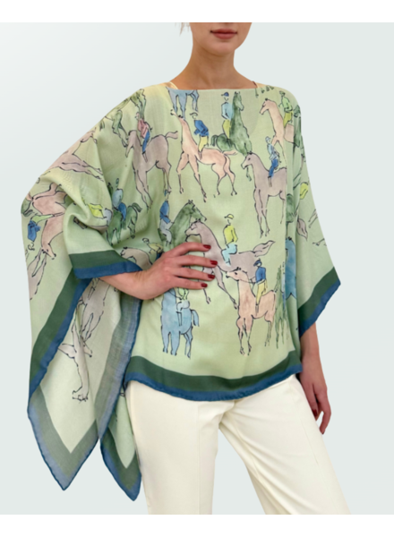CASHMERE PRINTED PONCHO: KENSINGTON: GREEN
