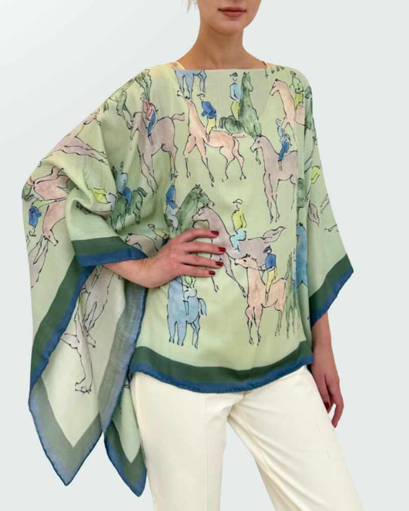 CASHMERE PRINTED PONCHO: KENSINGTON: GREEN