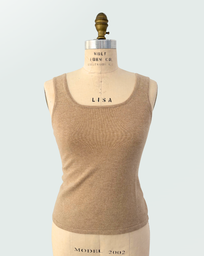 CASHMERE CREW NECK TOP:  CAMEL