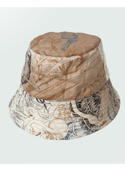 PRINTED SILK QUILTED BUCKET HAT: SAFARI: MULTI