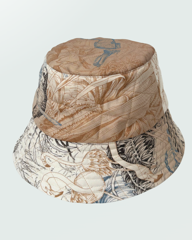 PRINTED SILK QUILTED BUCKET HAT: SAFARI: MULTI