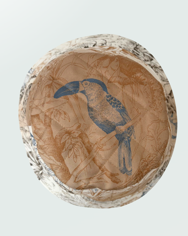 PRINTED SILK QUILTED BUCKET HAT: SAFARI: MULTI