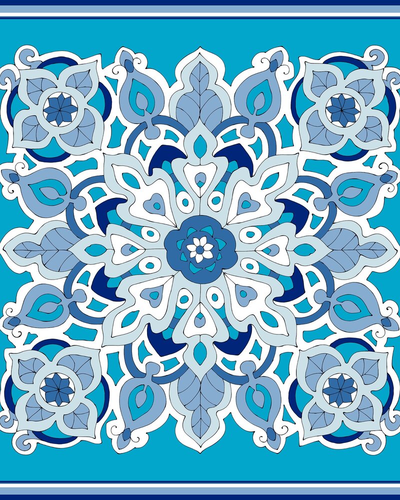PRINTED CASHMERE SCARF: SAVOIA: BLUE JEWEL