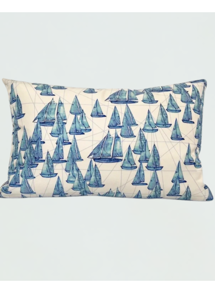 SILK PRINTED PILLOW: BOAT/ ZIG ZAG : BLUE 12"X18"