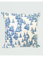 SILK PRINTED PILLOW: BOAT/ ZIG ZAG : BLUE 21"X21"