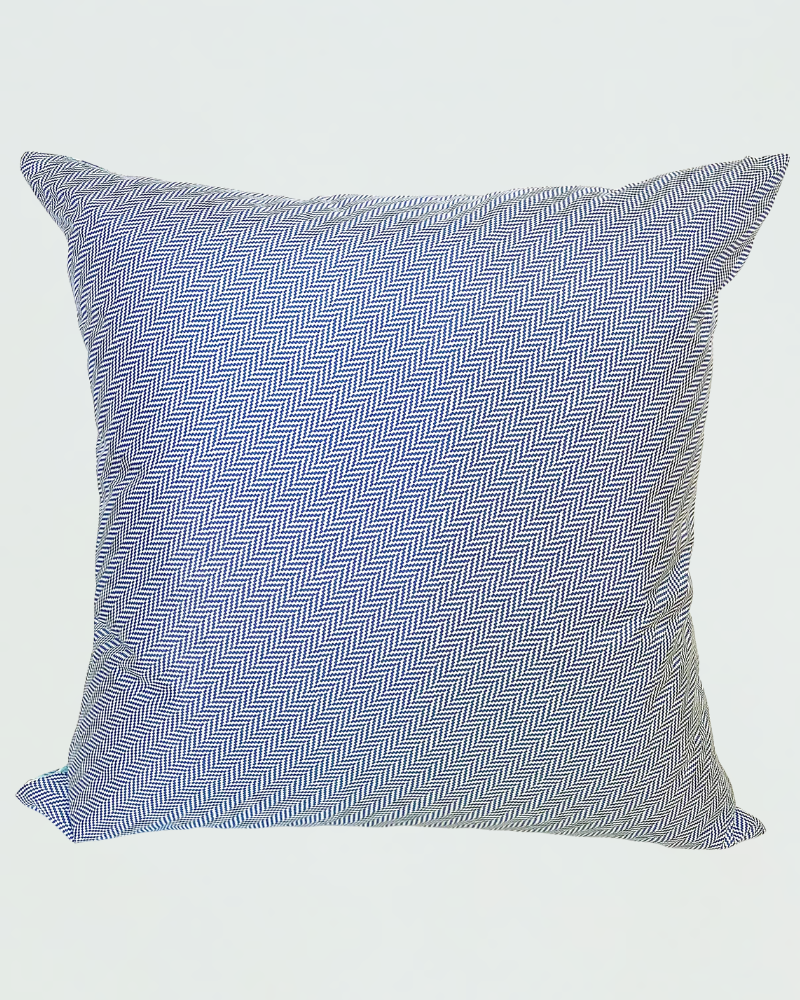 SILK PRINTED PILLOW: BOAT/ ZIG ZAG : BLUE 21"X21"