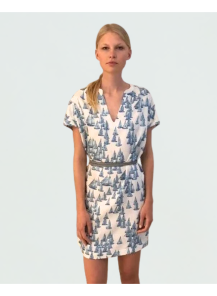 SILK V-NECK DRESS: BOAT BLUE