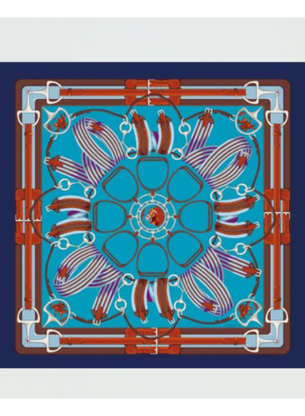 PRINTED CASHMERE SCARF: STIRRUPS: TURQUOISE