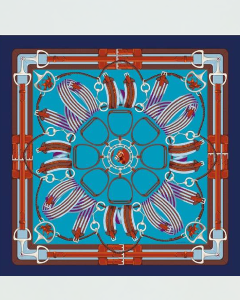 PRINTED CASHMERE SCARF: STIRRUPS: TURQUOISE