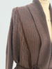 LATTICE DETAIL CARDIGAN: 100% CASHMERE: CHOCOLATE
